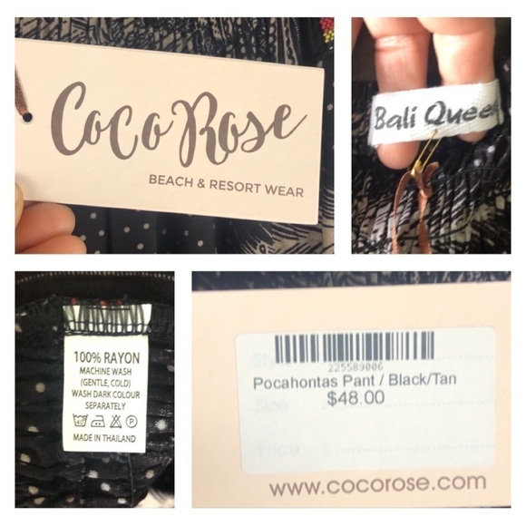 NEW Bali Queen Pocahontas Wide Leg High Rise Pants Embroidered Beach Travel - Picture 15 of 16